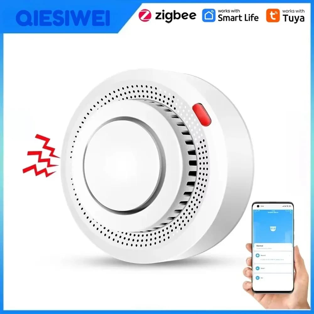 Tuya Rilevatore di fumo intelligente Wifi/Zigbee Protezione antincendio Allarme di sicurezza domestica Sensore di fumo Funziona con Tuya Zigbee Hub