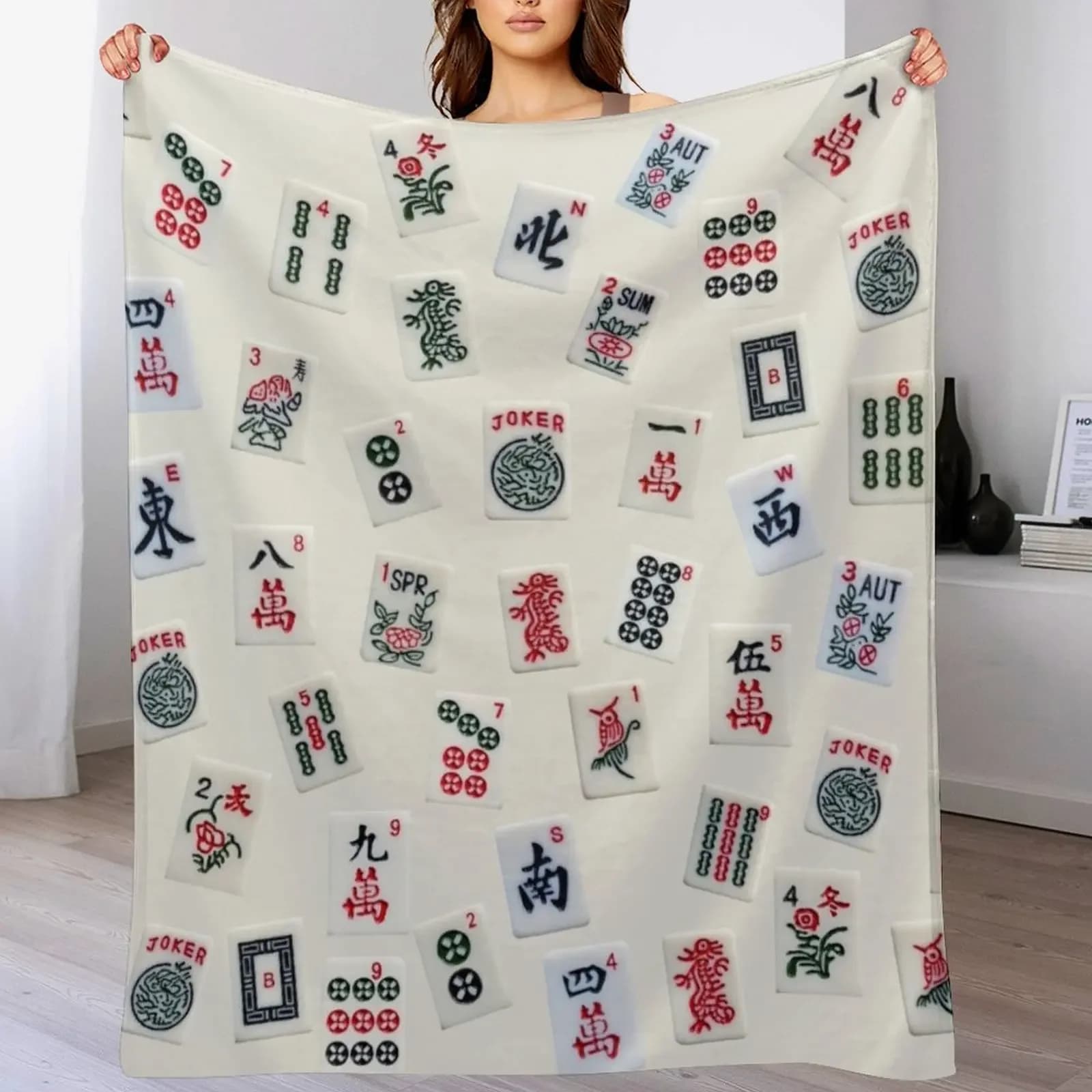 Coperta con design delle tessere del gioco Mahjong, coperta estiva fresca e traspirante per dormire
