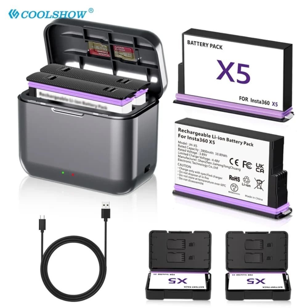 Batteria da 2800 mAh per Insta360 X5 Caricabatteria Box Camera 360 Accessori per azione panoramica Caricabatterie per Insta 360 X5