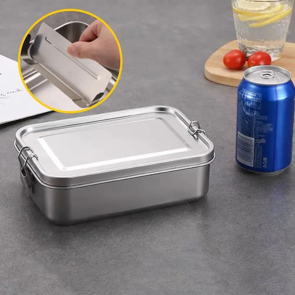 Portable Stainless Steel Bento Box Large Capacity Square Lunch Box Leakproof with Lid Food Storage Container Outdoor