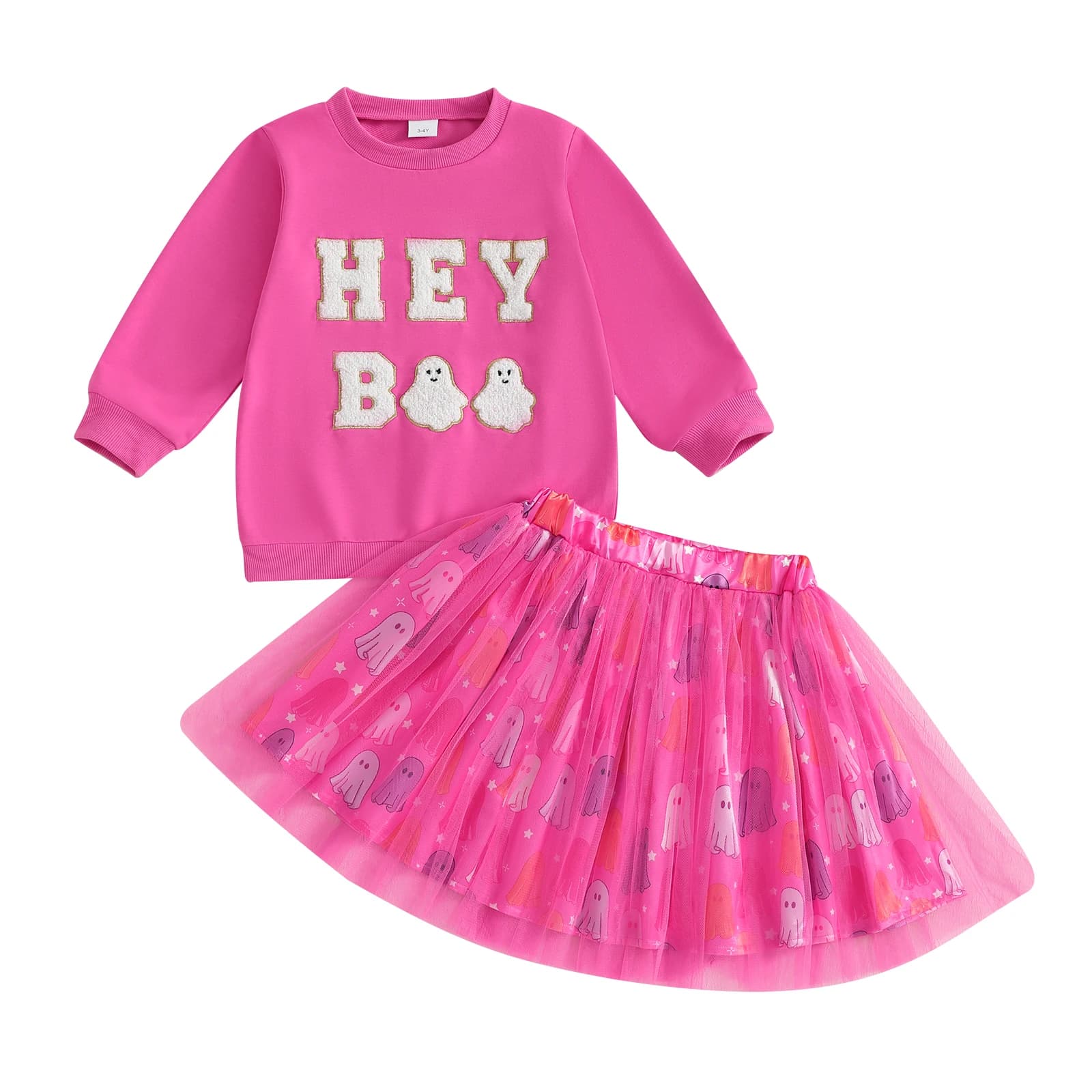 Set of Halloween girl costumes in 2 pieces with long sleeve top with pumpkin print and tutù skirt, children's clothes for fall