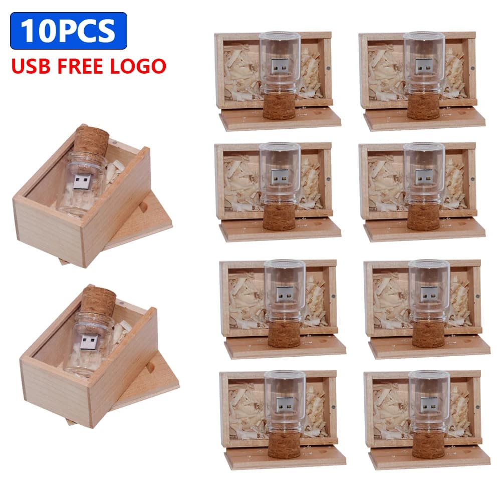 10 PZ/LOTTO Bottiglia Drift USB Flash Drive 128 GB All'ingrosso Pendrive 64 GB Vetro Legno Sughero Memory Stick 32 GB LOGO Personalizzato Gratuito U Disco