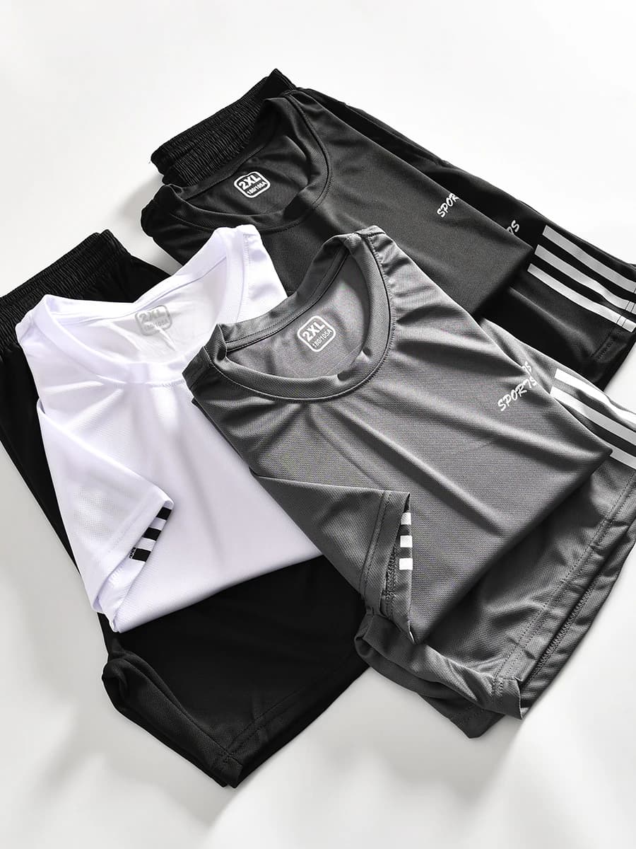 Set di abbigliamento sportivo da corsa in rete ad asciugatura rapida Tech per uomo, t-shirt a maniche corte estiva e pantaloncini, abbigliamento sportivo casual per giovani