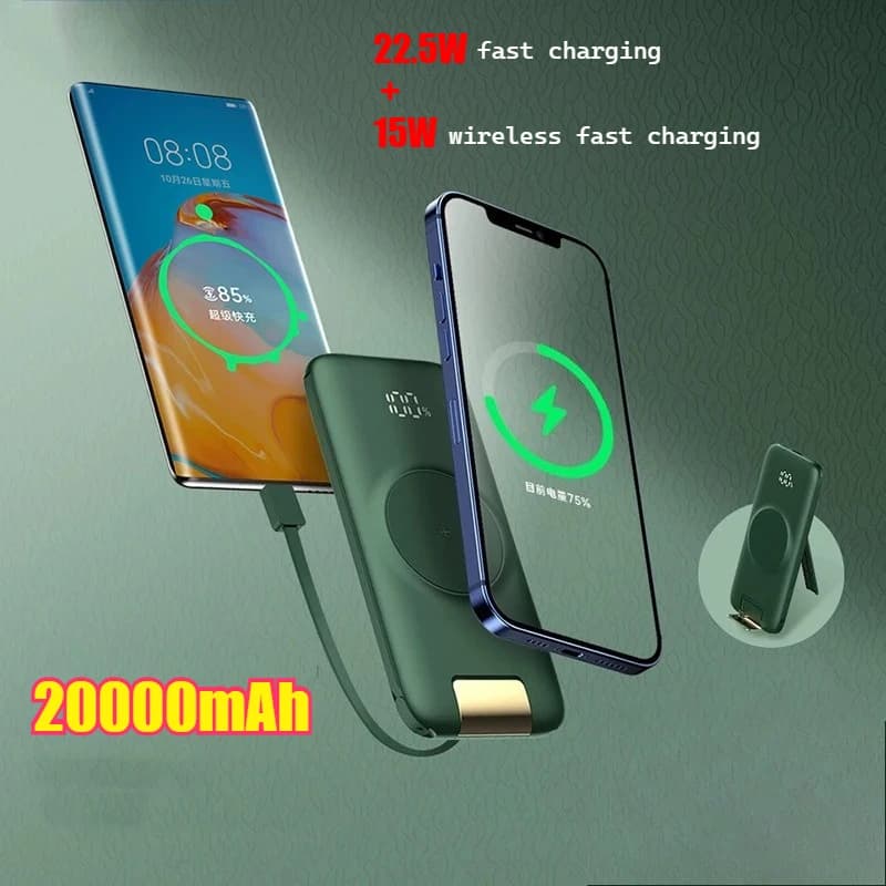 20000mAh con batteria di ricambio a ricarica rapida wireless da 15 W Display digitale Cavo integrato per IPhone 15 14 13 12 Pro Xiaomi Samsung