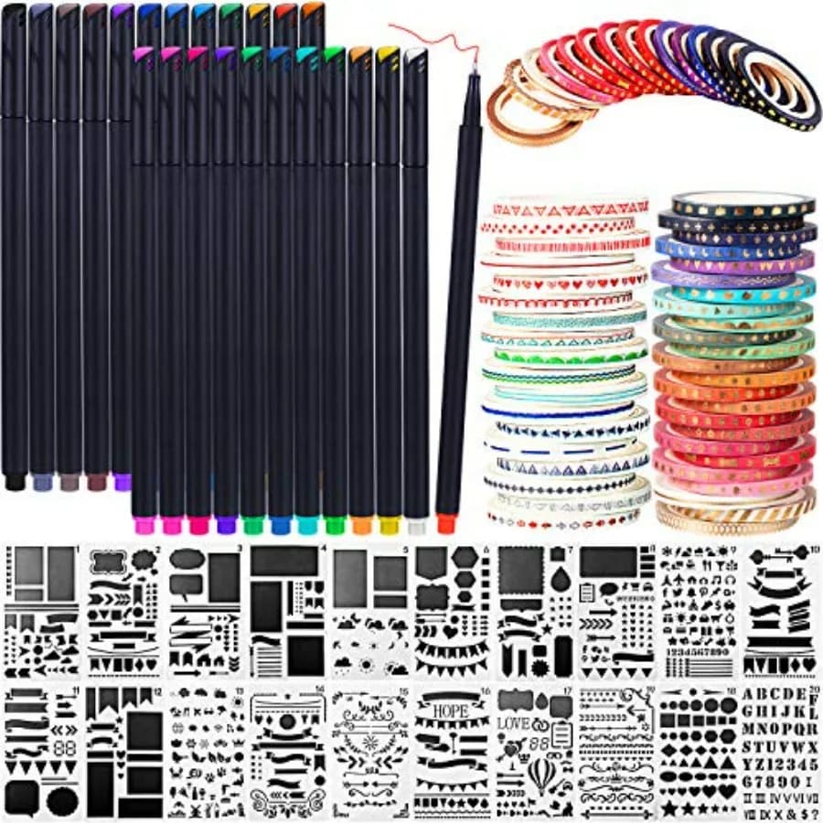 48 Pack Scrapbooking Supplies Kit Scrapbook Tools and Supplies Journal Stencil Washi Tape and Journal Planner Pen for Notebook