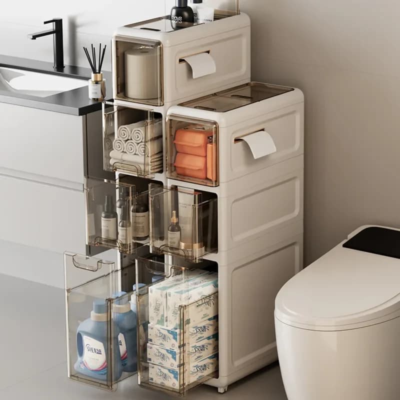 Mobiletto Salvaspazio da Bagno a Cassetto, Scaffale Impermeabile in Acrilico per WC, Contenitore Mobile per Organizzazione Domestica, Stile Lusso Leggero