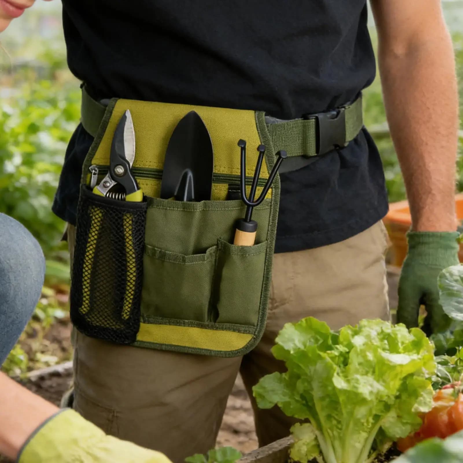 Cintura da Giardinaggio Regolabile Unisex con Tasche Multiple, Organizer per Piccoli Attrezzi, Ideale per Piantare, Raccolta, Potatura, Design Floreale