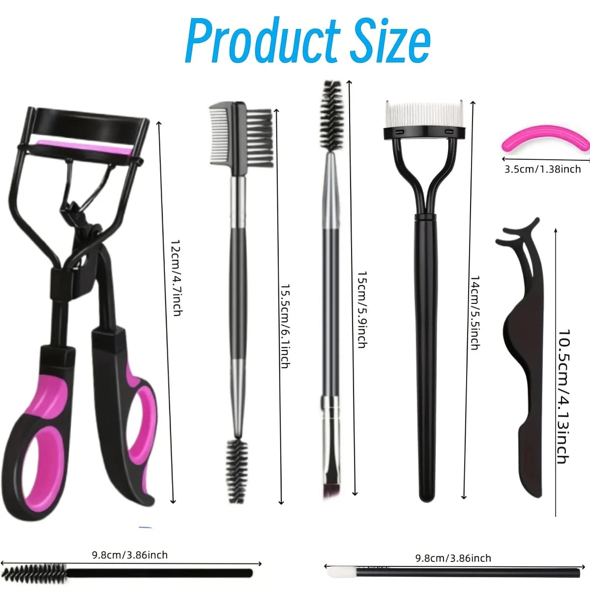 Set Portatile 8-in-1 per Arricciare le Ciglia con Pettine, Separatore, Pennelli e Cuscinetti. Strumenti Professionali per il Trucco per Donne e Uomini