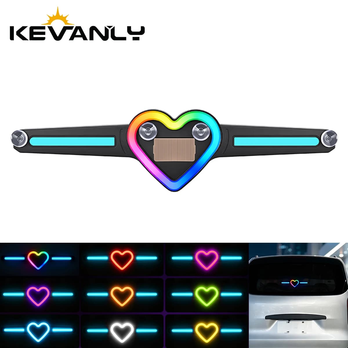 1Pcs LED Solar Powered Heart-shaped Neon Light For Car Rear Window Decoration RGB Love LED Ambient Atmosphere Light USB Charging