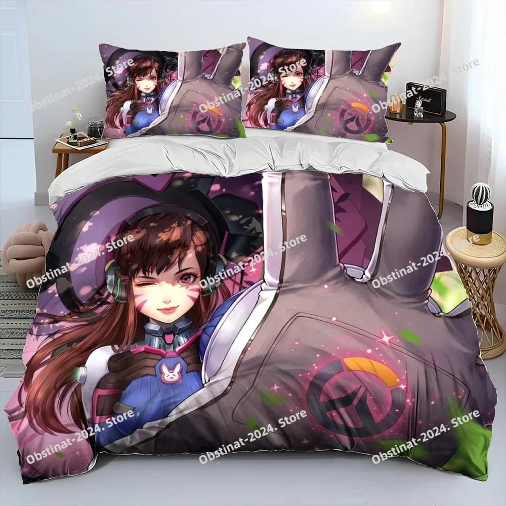 3D OW Overwatch Game Gamer DVA Set biancheria da letto Set letto stampato Copripiumino Lenzuolo Federa Copripiumino morbido Full Queen King Size