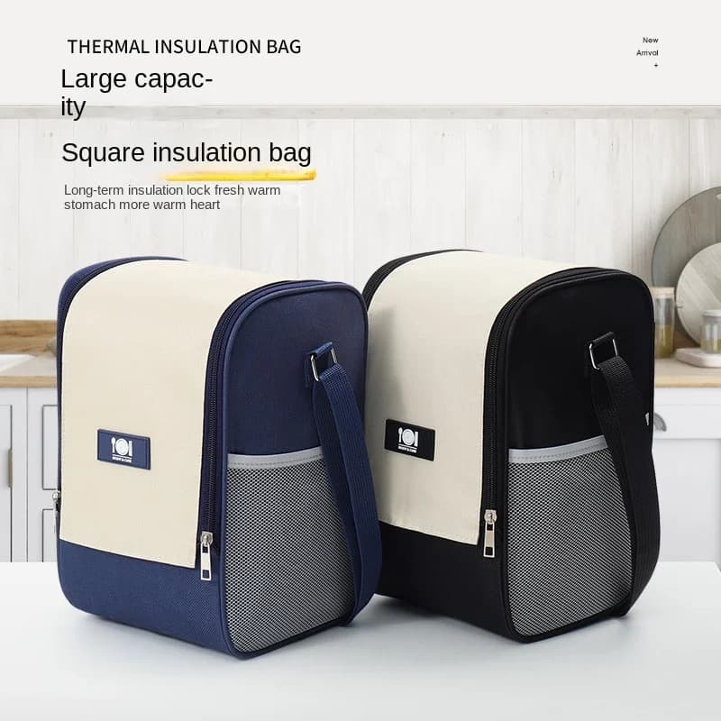 New Double-Zip Insulated Lunch Bag Travel Picnic Bag With Shoulder Strap, Backpackable Lunch Bag,