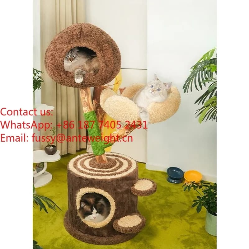 Nuovo Tiragraffi per Gatti in Legno Massello 2026 con Letto, Salvaspazio, Arredo per Arrampicata per Piccoli Appartamenti