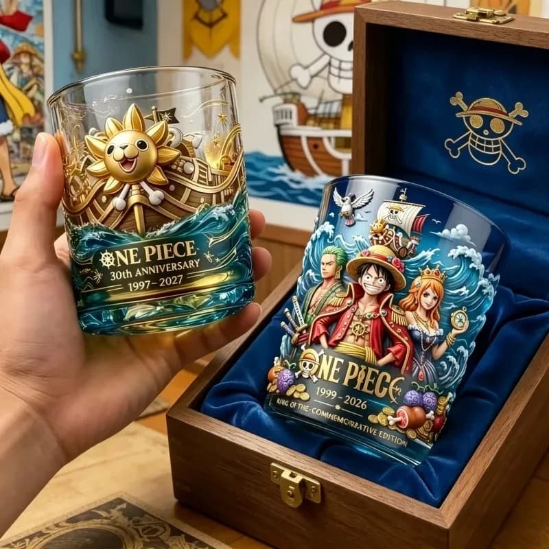 NEW Anime One Piece 30Th Anniversary Whiskey Tumbler Cup Luffy Thousand Sunny Nami Glass Drinkware Coffee Cup Mug Gift