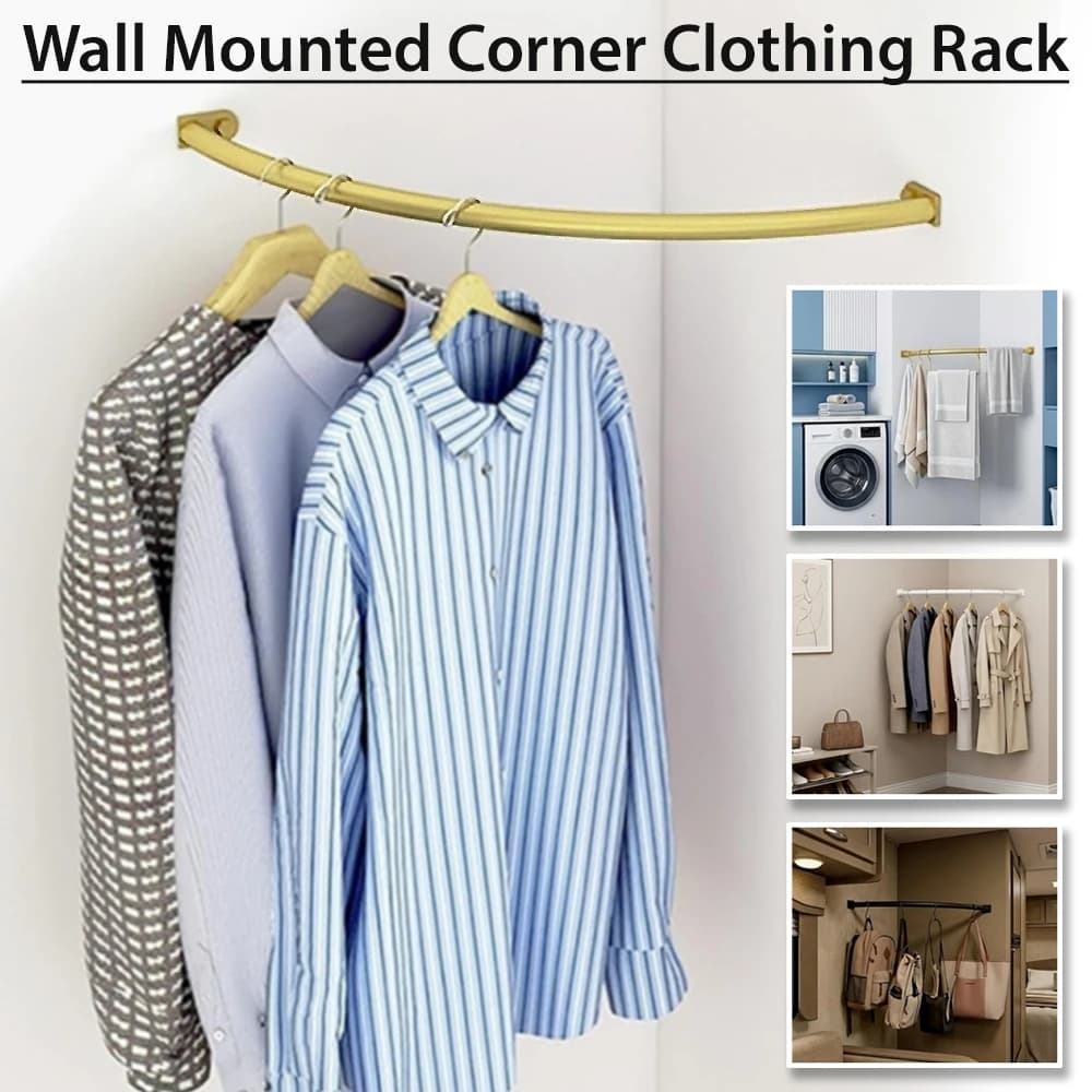 Multifunction Corner Coat Rack Wall Mounted Clothing Racks Pipe Garment Hanging Rod for Display Closet Storage Home Laundry Room