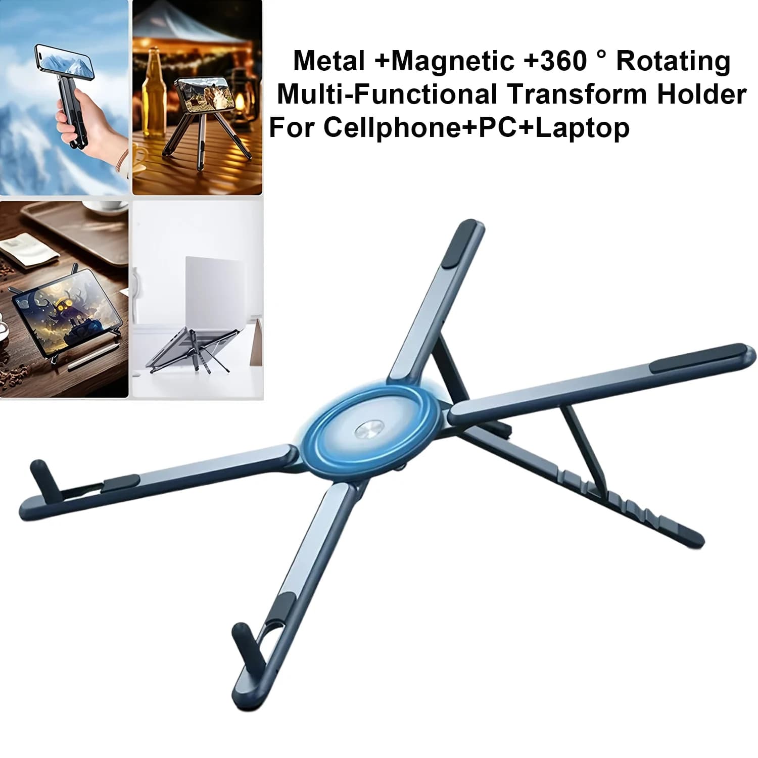 Supporto Magnetico Pieghevole per Telefono, Supporto da Tavolo Regolabile Multifunzione per Tablet e iPhone 17~12, Treppiede Portatile, Supporto per Laptop
