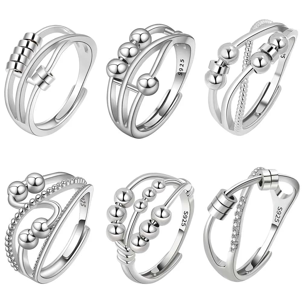 Anello Antistress con Piccole Perline Rotanti, Spinner Fidget, Anello Impilabile per Nocche, Gioielli alla Moda per Matrimoni e Regali
