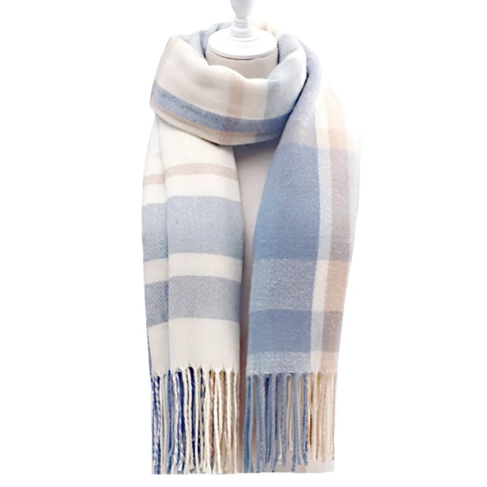 Soft Classic Plaid Scarf Contrast Color Cold-proof Knitted Wool Scarf Polyester Acrylic Fibers Long Neckscarf with Tassel Women