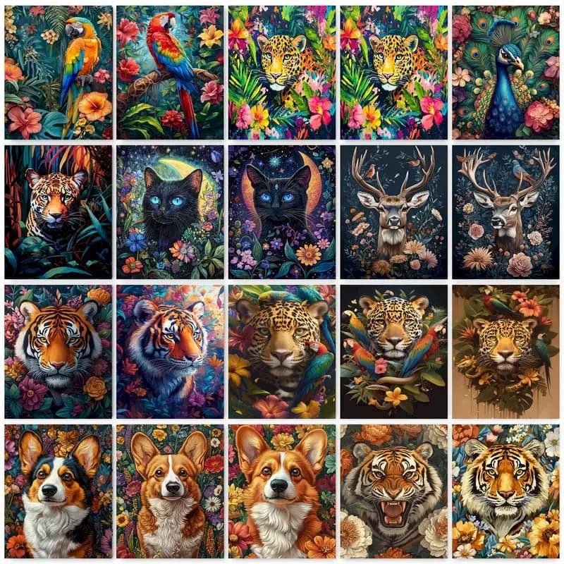 GATYZTORY Painting By Numbers Hand Drawn Style Adult Kit Animals DIY Acrylic Paint Canva Artwork Canva Art Gift Home Decoratio