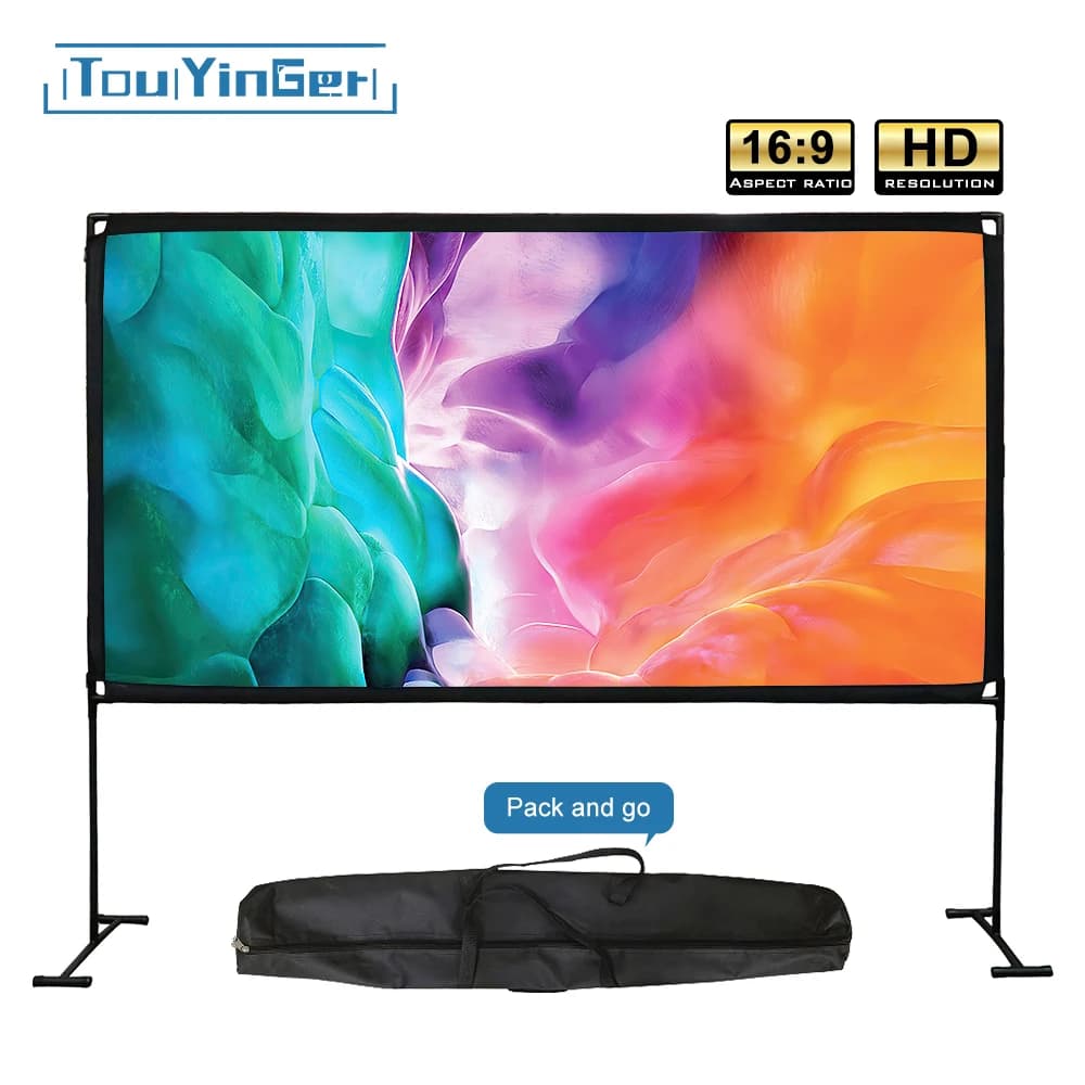Schermo per Proiettore Portatile Touyinger 100-120 Pollici, 3D 4K, Tenda per Film da Campeggio, HD 16:9, Schermo di Proiezione da Esterno con Supporto a Pavimento