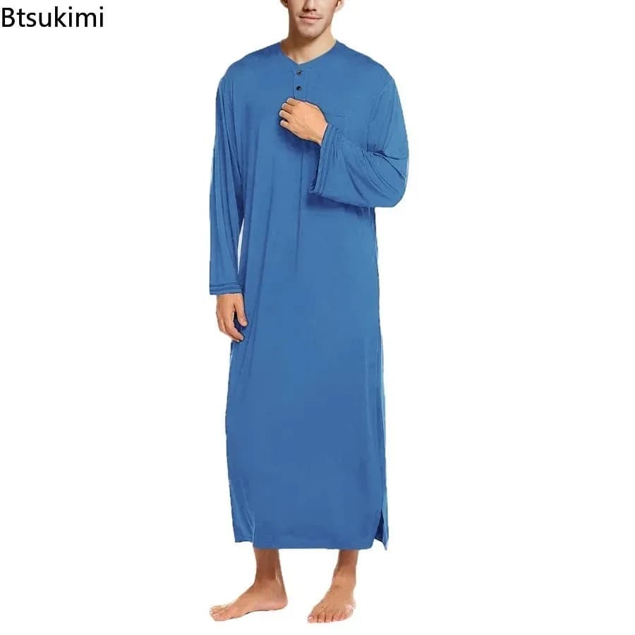 2026 Autumn Men's Night Shirt Maschile Long Dress Solid Sottile Trained Plus Size Long Sleeve Full Pijama for Men Bathrobe Homewear