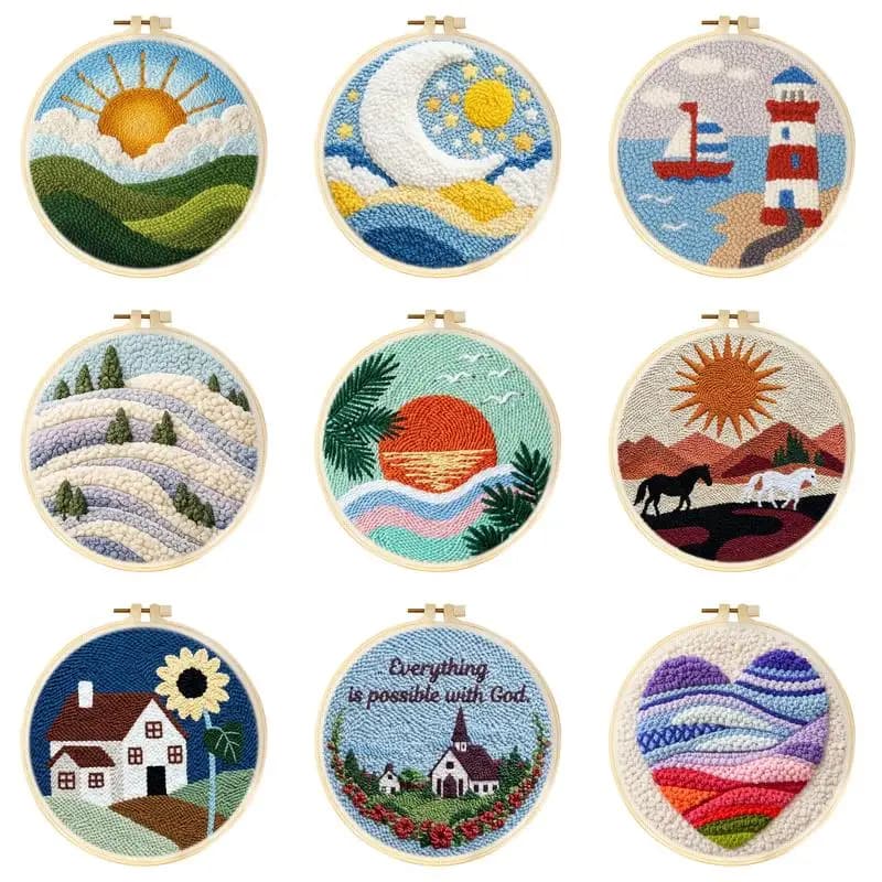Set per ricamo punch needle GATYZTORY, kit da cucito con immagine paesaggistica, kit per punto croce, telaio per ricamo, artigianato per adulti, regalo fai da te