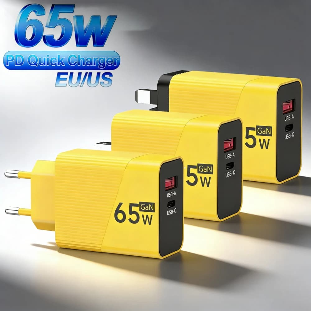 65W USB C GaN Charger PD Fast Charging EU/US/UK Plug Wall Charger For iPhone Samsung Xiaomi Huawei Phone Charger Power Adapter