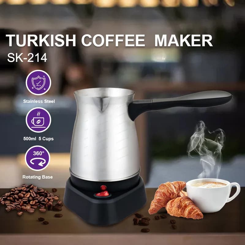 Multifunctional Stainless Steel Turkish Coffee Pot, Electric Heating Kettle for Coffee, Mulled Wine and Hot Milk Tea