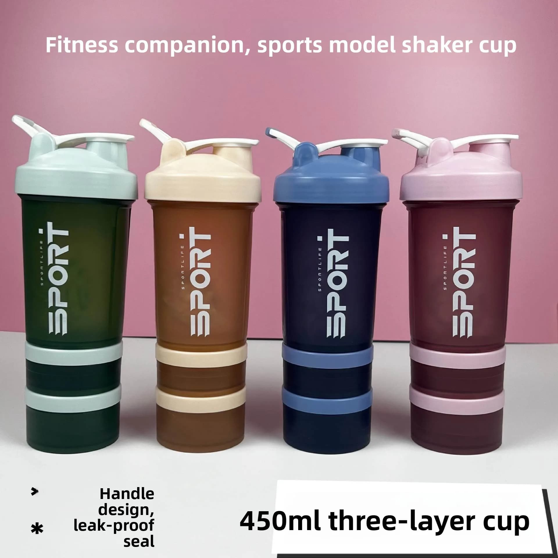 Portable Sport Bottle for Proteins, Three-Strong Bottle with Handle and Reboundable Cover, Plastic Bottle for Open Exercises