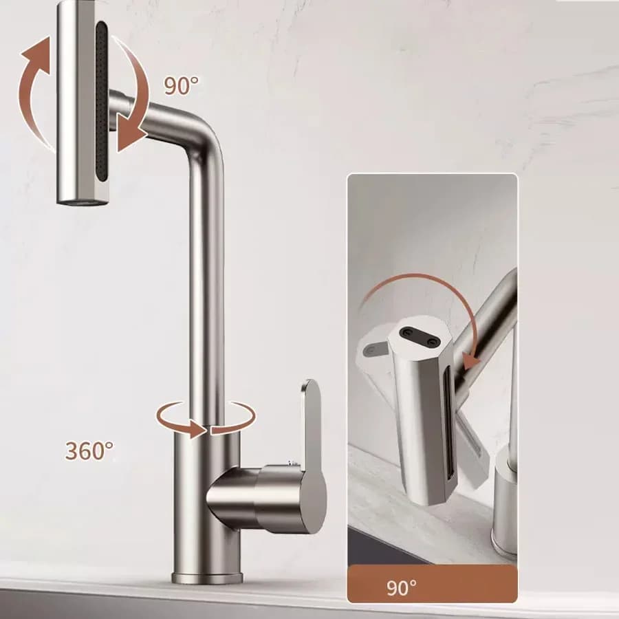 Rubinetto da cucina in acciaio inossidabile Miscelatore acqua calda fredda Lavello Rubinetto per lavaggio Spruzzatore a flusso Rubinetti a cascata Rubinetti a 4 modalità per uso domestico