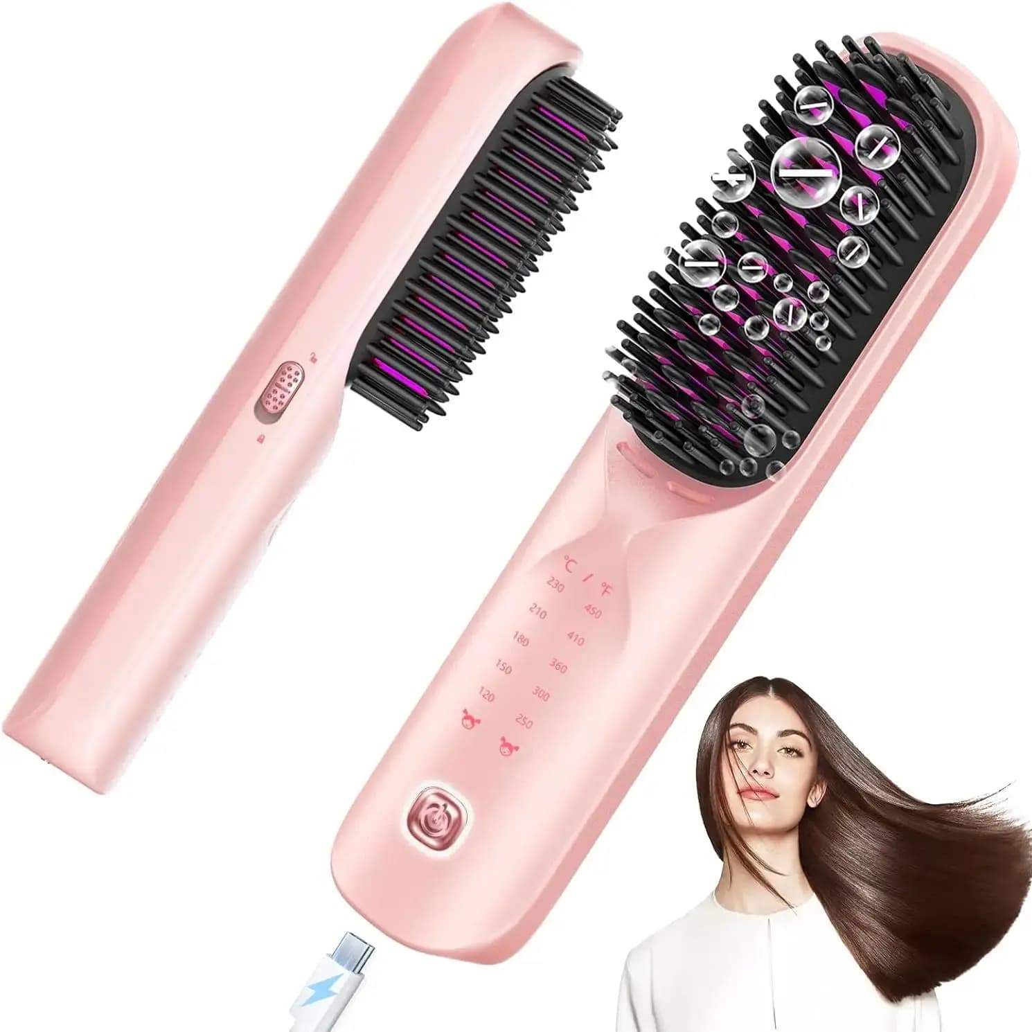 10000mAh Wireless Hair Plate Brush Travel 300M negative ions shine without crack fast heating gift for women