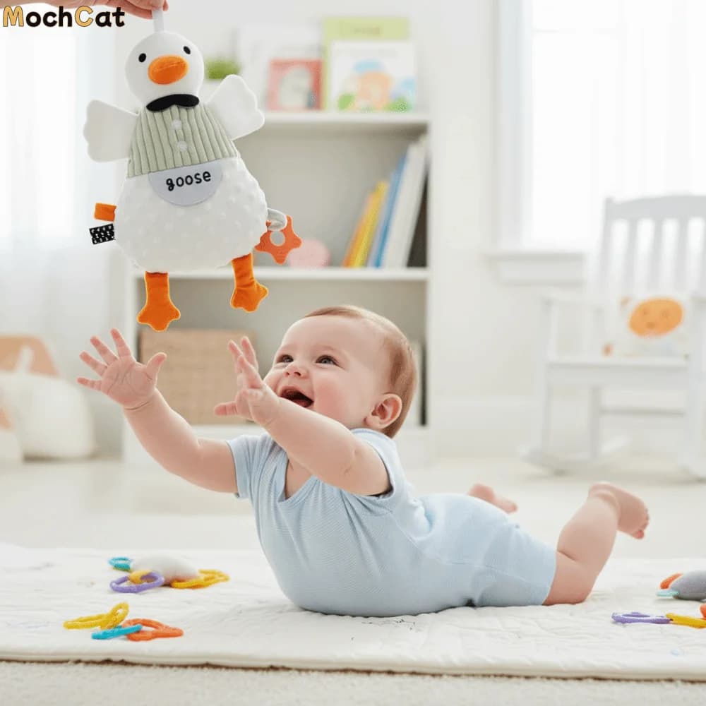 Giocattolo Sensoriale Morbido in Peluche a Forma di Animale con Suono Squittente, Maniglia e Effetto Frusciante, Simpatico Animale Imbottito