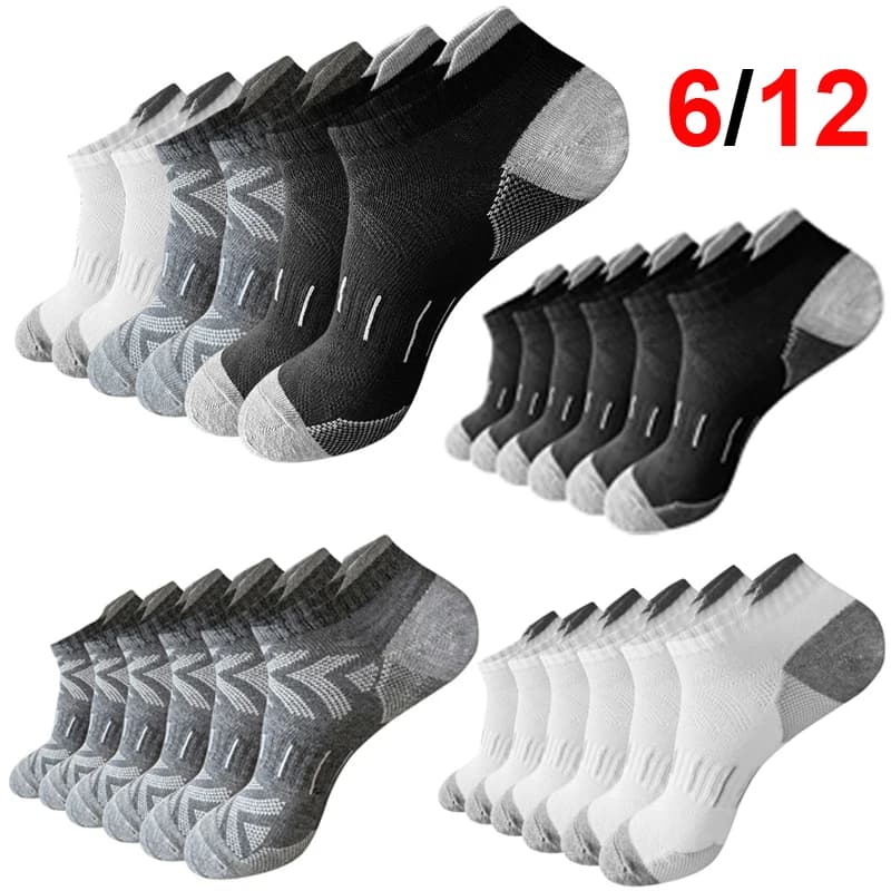 Men's Edgy Arrow Pattern Ankle Socks 6/12 Pairs Breathable Sweat Wicking Cushioned Non-Slip Athletic Casual Sports Socks