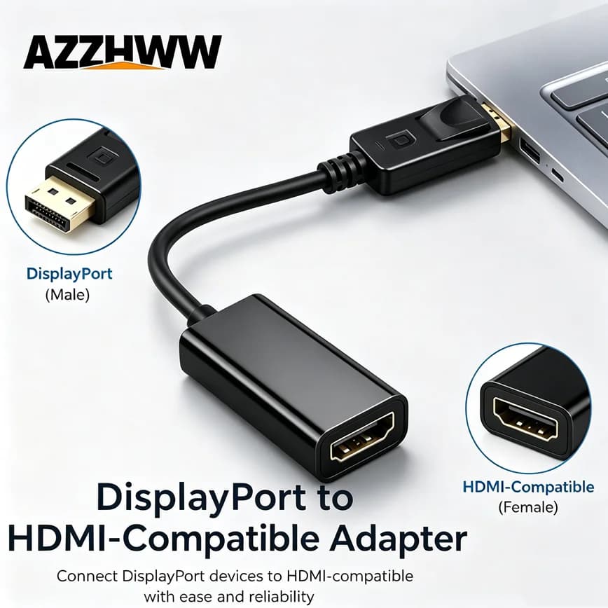 4K DisplayPort (DP) to HDMI-compatible Adapter Display Port Computer to HDMI-compatible Screen Converter for Laptop Desktop PC