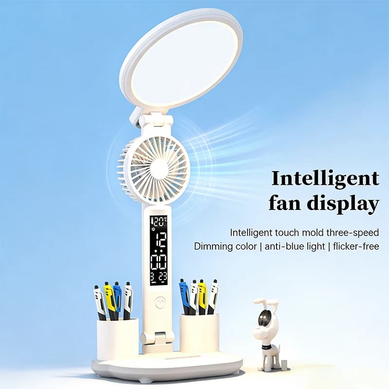 LED Table Lamp with Bedroom Watch, USB Rechargeable, Dimmable, Foldable, Eye Protection, Night Light - Special Offer