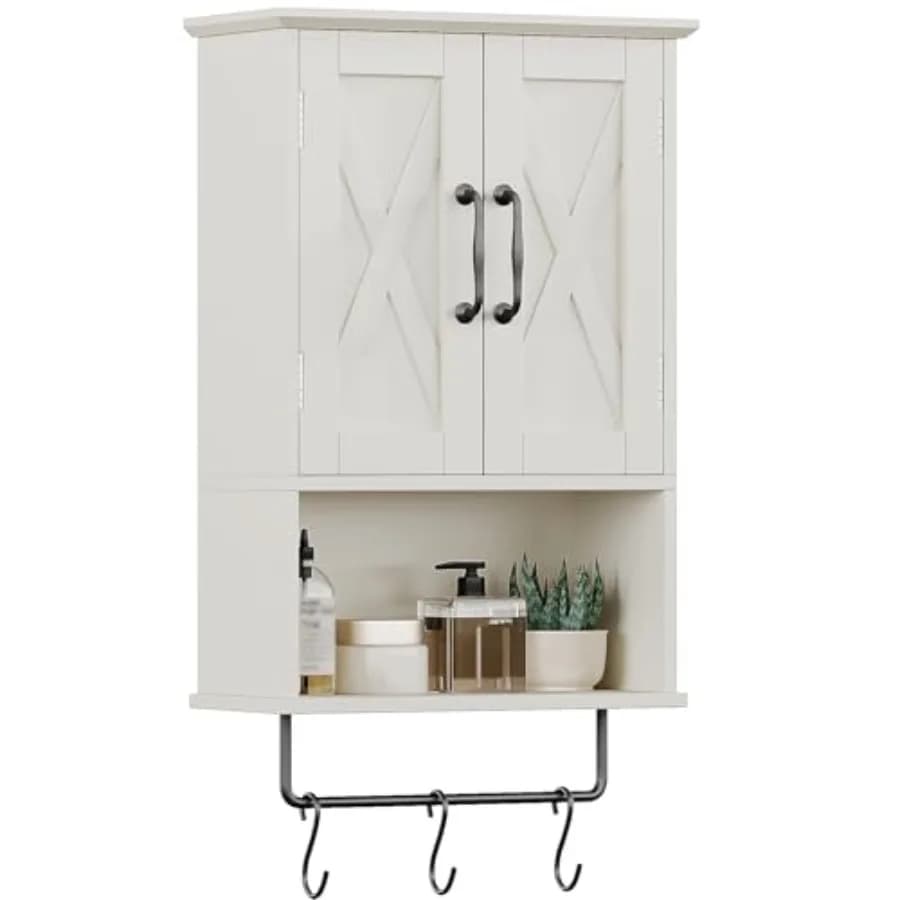 Armadietto da bagno stile rustico con ripiano regolabile, portasciugamani e 3 ganci, mobiletto sopra il WC per bagno