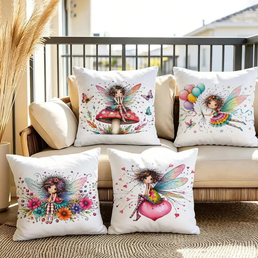 Adorable Dragonfly Girl Cushion Cover Plush Fabric Soft Double-Sided Printed Sofa Warm Winter Home Gift Pillow Cover