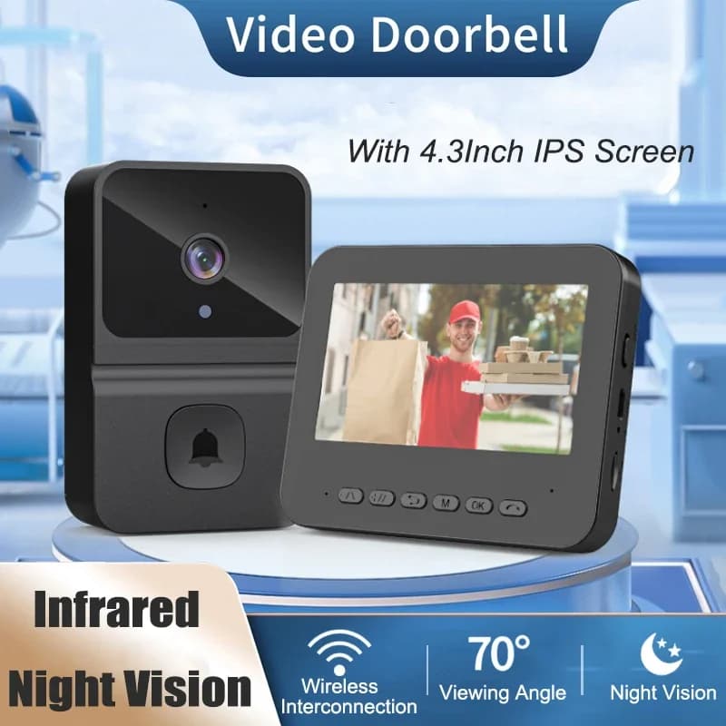 Campanello visivo WiFi wireless con schermo da 4,3 pollici Campanello intelligente Telecamera per visione notturna Videocitofono bidirezionale per la casa