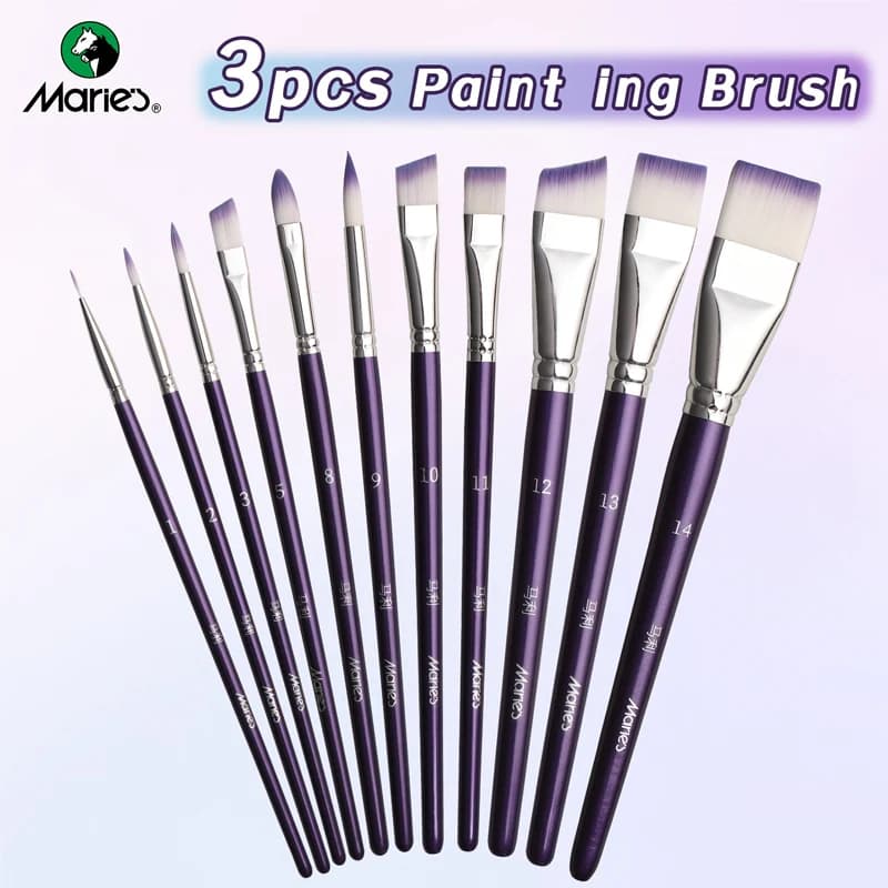 3pcs Marie's Paint Brush Set for Acrylic Painting,Paintfor Oil, Watercolor,Gouache,Blending,Art Supplies for Adult & Artists