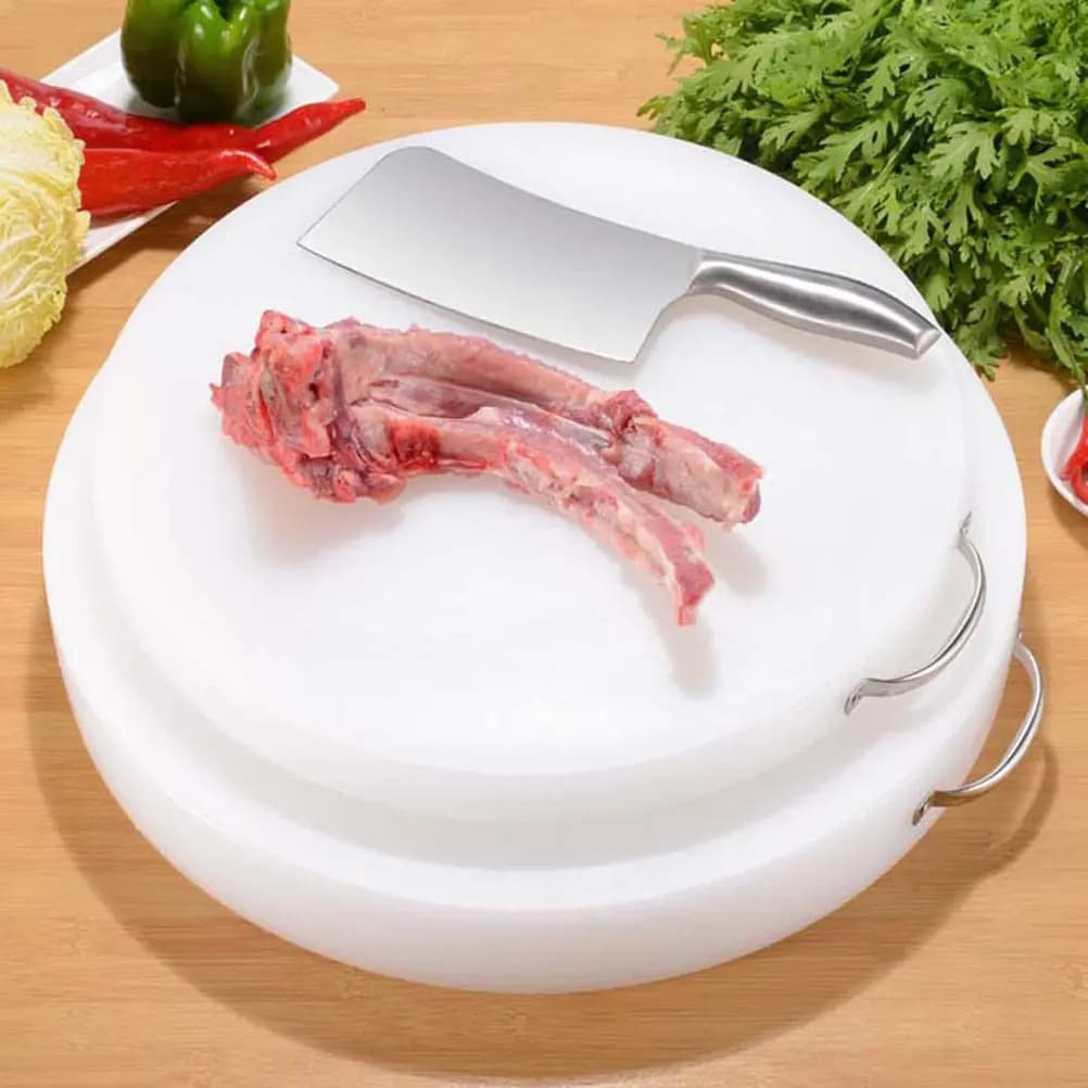 Tagliere Rotondo in Plastica 38x2cm Spesso Antiaderente con Manico per Uso in Cucina, Superficie Antiscivolo