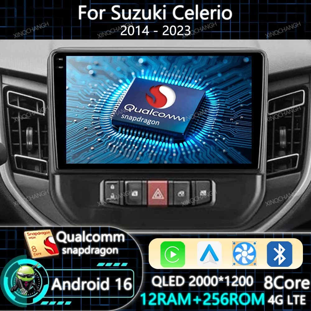 Android 16 Car Radio Carplay Auto For Suzuki Celerio 2014 - 2023 Head Unit QLED 2DIN BT 4G LTE 5G WIFI Qualcomm Navigation GPS