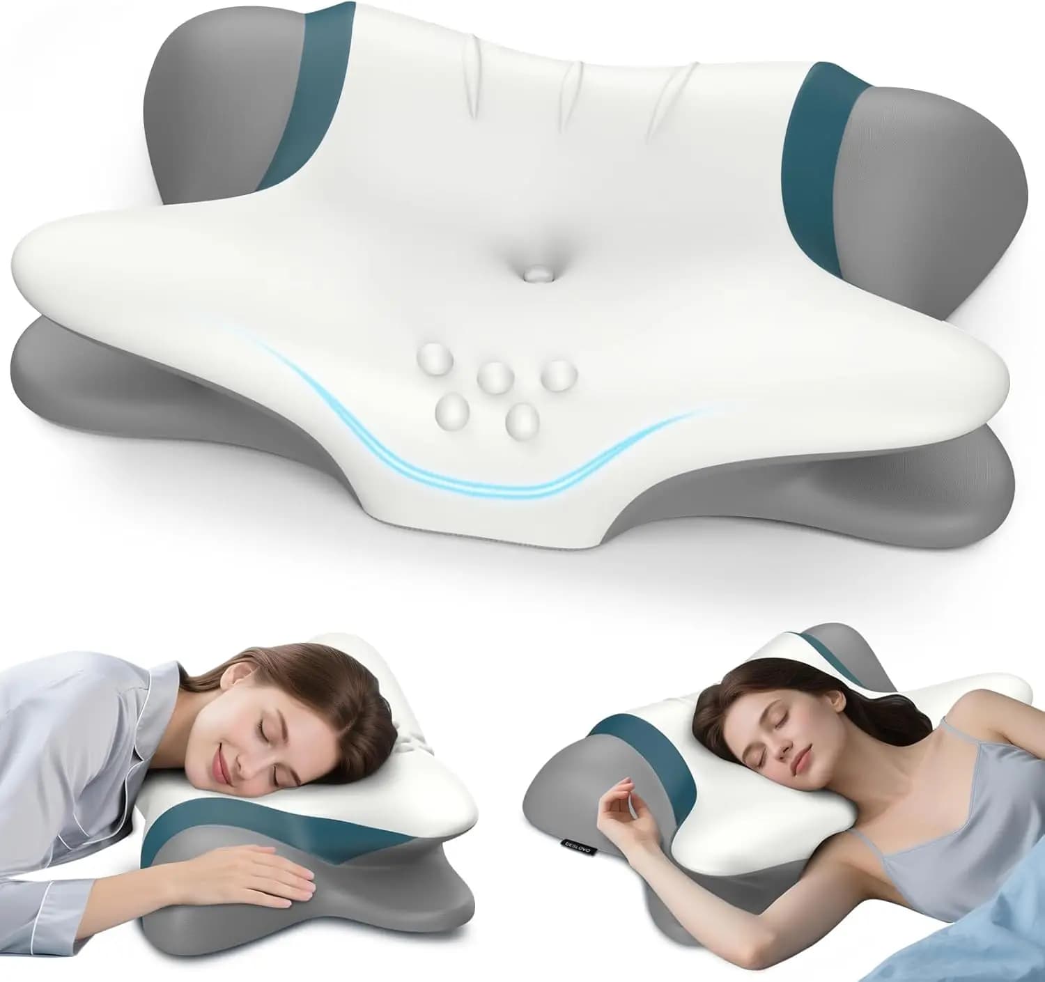 Cuscino Cervicale per Alleviare il Dolore, Cuscini Ergonomici in Memory Foam Rinfrescante per Dormire di Lato, Supporto Ortopedico per il Collo