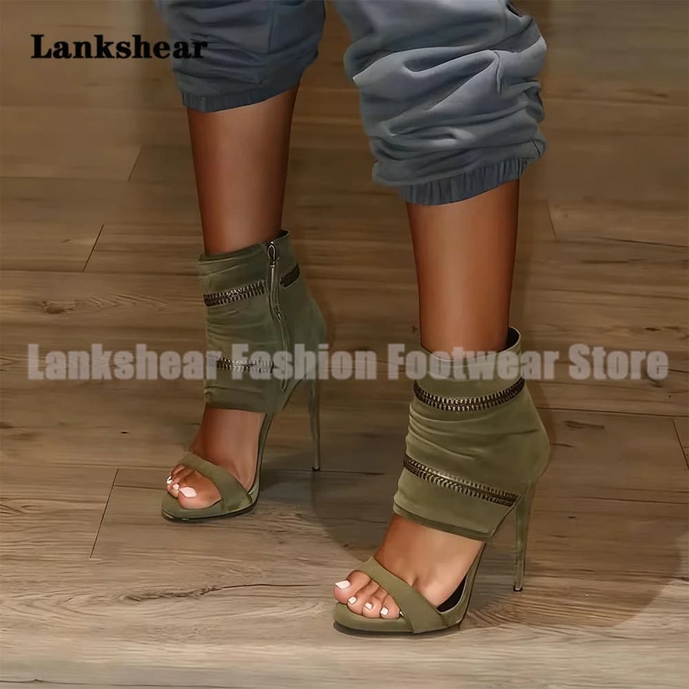 Military Green Suede Suede Spiral Sandals Ankle Hinge Sandals Open Toe Boots Women's Shoes Summer Sandals De Mujer Verano