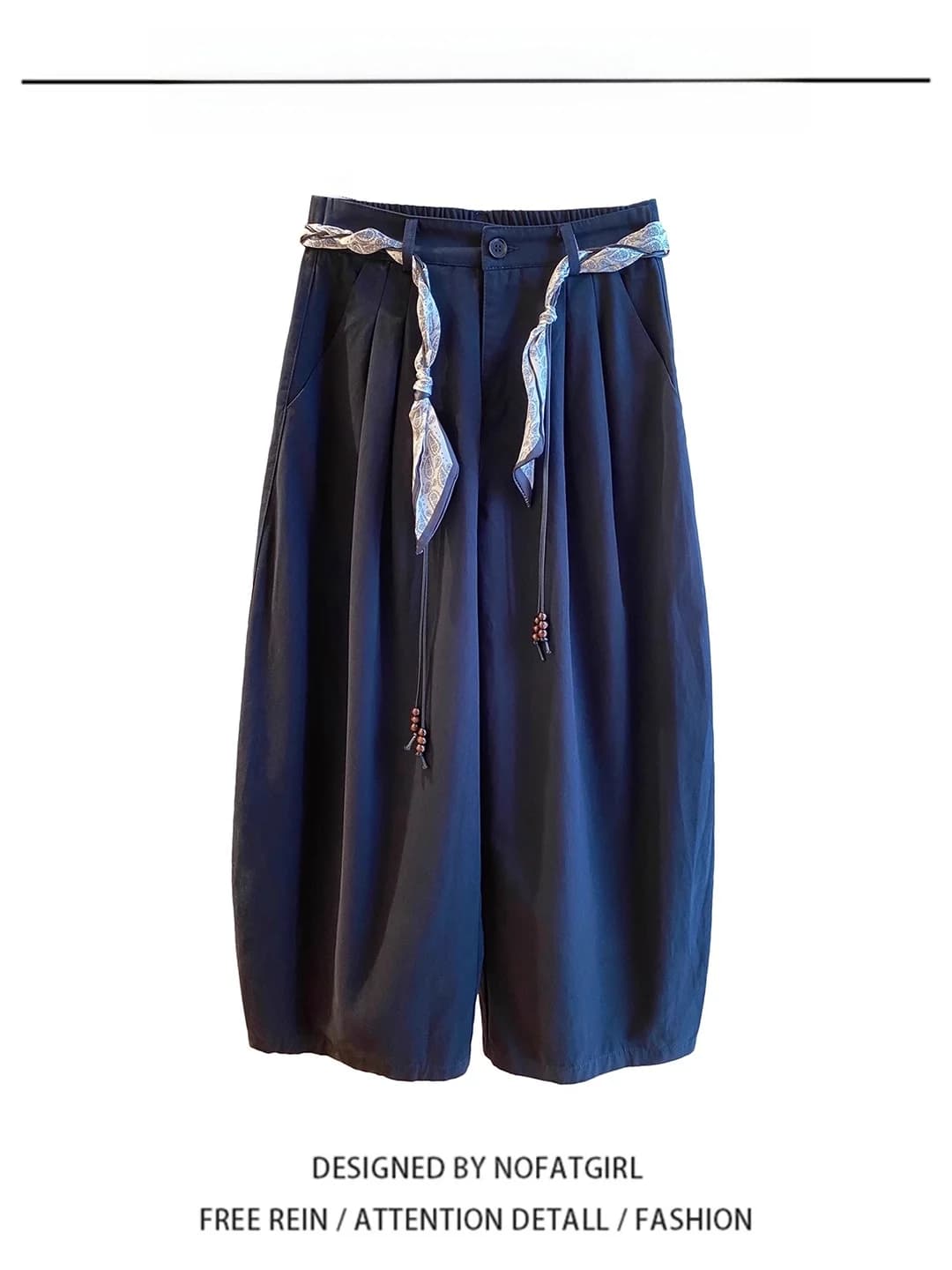 Loose Women's Banana Knife Pants Asymmetric High Waist Wide Leg Pants Silken Scarf Belt Design Comfortable Slimming Trousers