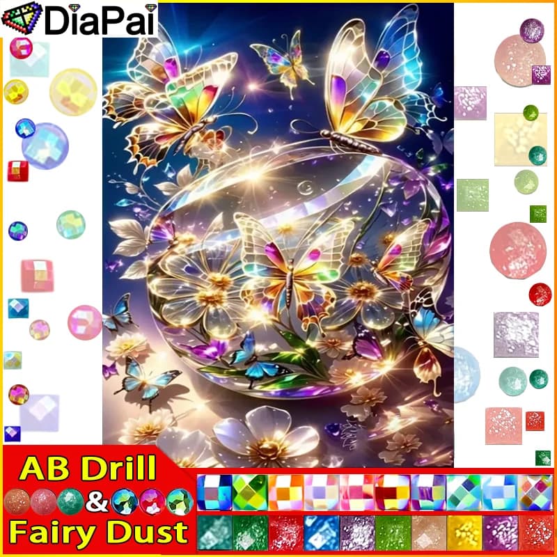 DIAPAI Fairy Dust AB 5D pittura diamante fai da te punto croce "farfalla fiore" decorazioni per la casa strass pieni intarsio diamante ricamo