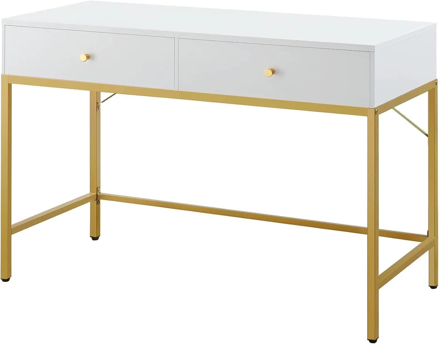 Scrivania da Trucco per Donne con 2 Cassetti - Scrivania per Camera da Letto e Ufficio, Supporto per Monitor in Legno e Ripiano Portaoggetti Senza Specchio