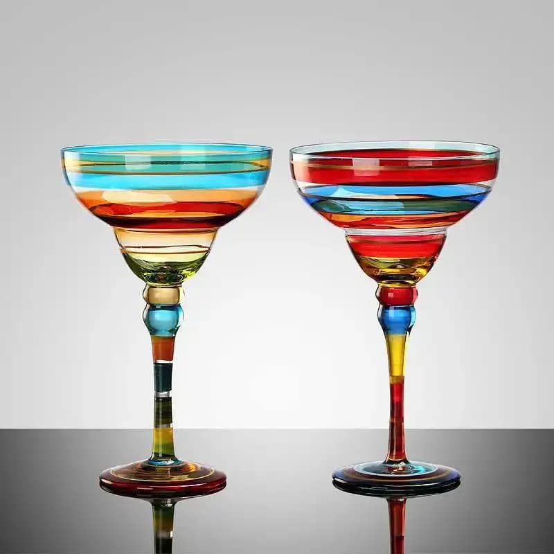 1 Pezzo Bicchieri da Margarita in Cristallo Dipinti a Mano, Bicchieri da Cocktail Colorati, Calici da Vino con Stelo per Casa, Bar e Feste