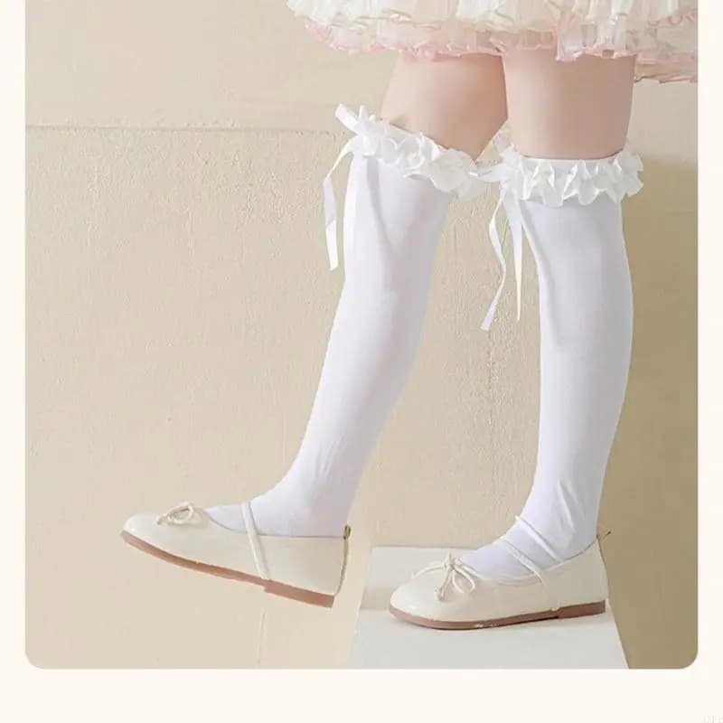 Bowknot High Boot Socks Calf Socks for Teen Girls Long Leg Cover Long Stockings