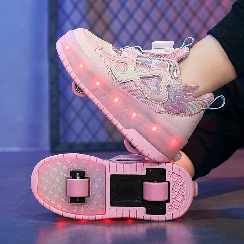 Scarpe per pattini a rotelle da ragazza Scarpe da ginnastica per bambini con pattini da ghiaccio sportivi a due ruote Scarpe da volo per studenti Scarpe da ginnastica per bambini Scarpe casual per bambini