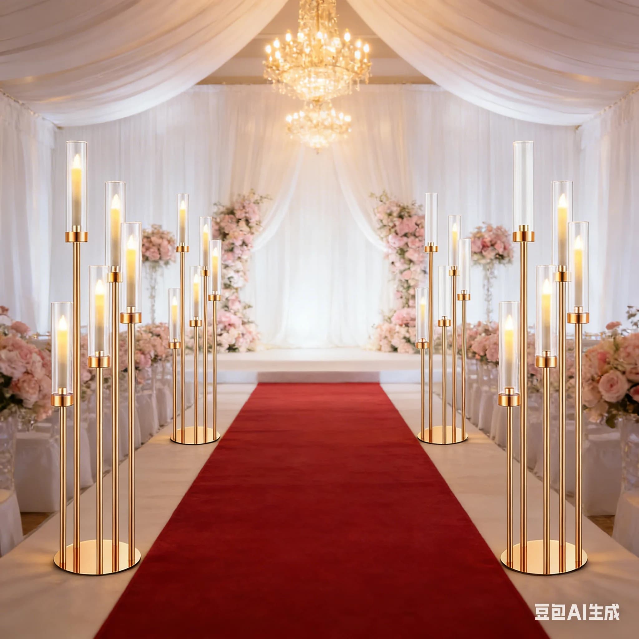 10 pz. Candelabri in Metallo a 5/8 Braccia, Portacandele da Tavolo, Centrotavola Dorato, Supporto per Candele a Colonna, per Matrimoni