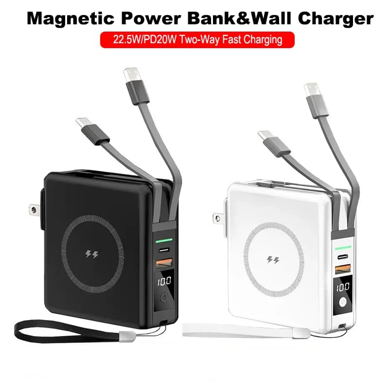 Power Bank Magsafe 10000 mAh with cable Wall charger Portable charger 22.5 W for iPhone 16 15 14 Samsung Xiaomi